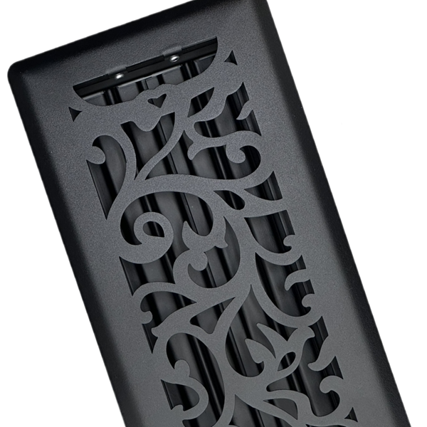 4 x 10 Floral Floor Register - Cast Iron Black Finish