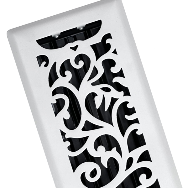 4 x 10 Floral Floor Register - Glacier White Finish